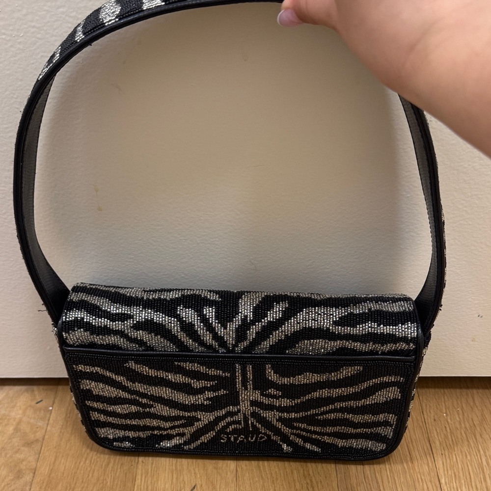 STAUD Black and Silver Zebra Beaded Shoulder Bag - Picture 2 of 6
